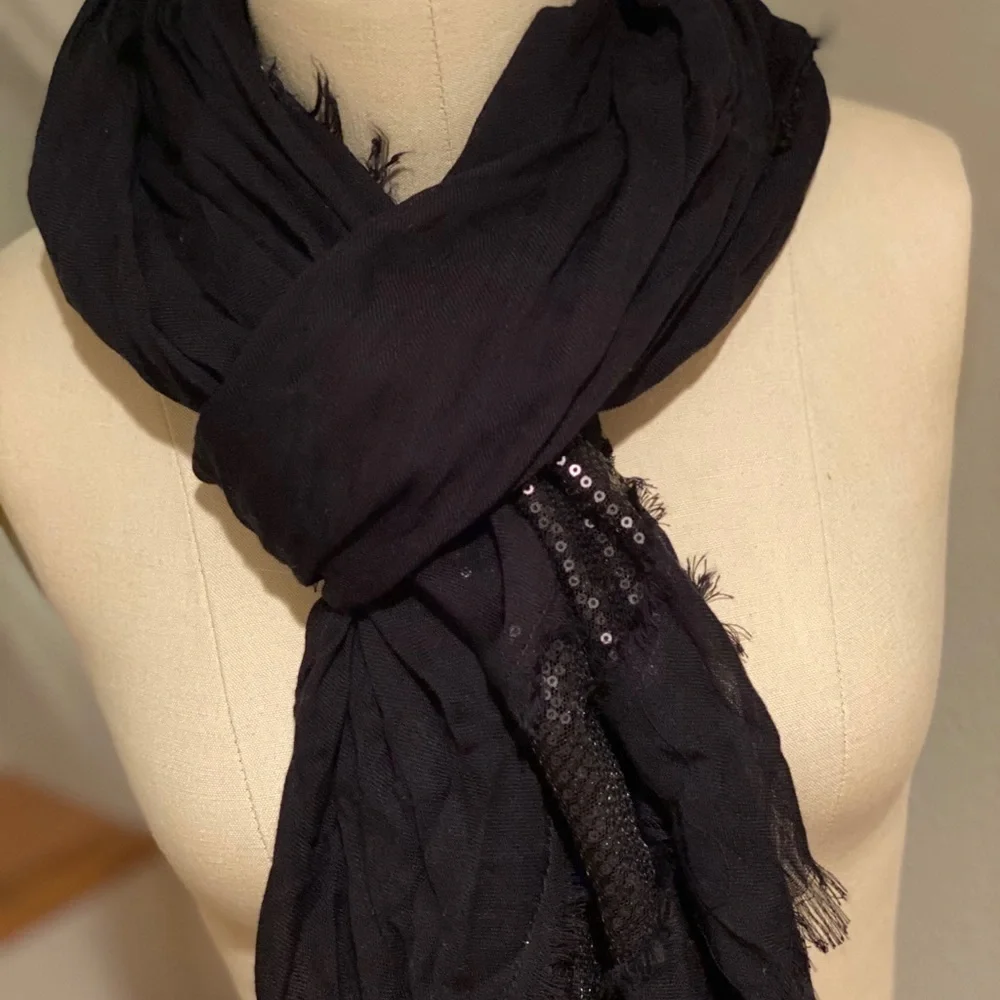 Michael Stars Black Gauzy Sequined Panel Scarf​​​​​​​​​